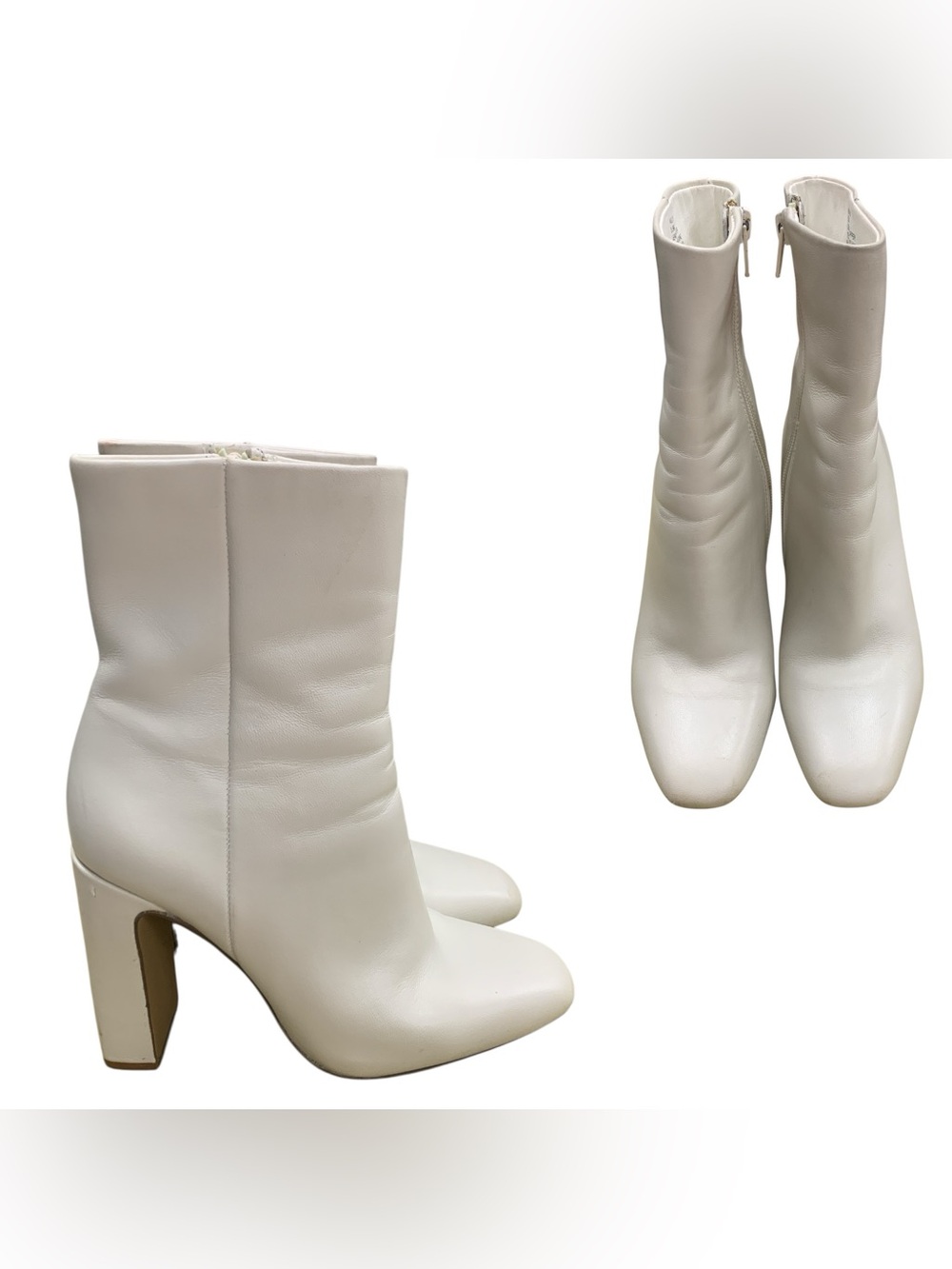 Steve Madden White Mid-Calf Block Heel Boots S5.5